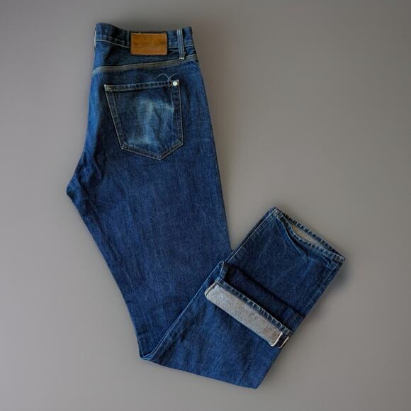 Baldwin Selvedge Jeans 35 Blue Dark Wash The Reed Straight Casual Workwear - Picture 1 of 10